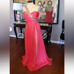 NWT COYA COLLECTION ONE SHOULDER PINK BEADED MAXI FORMAL GOWN DRESS SIZE SMALL